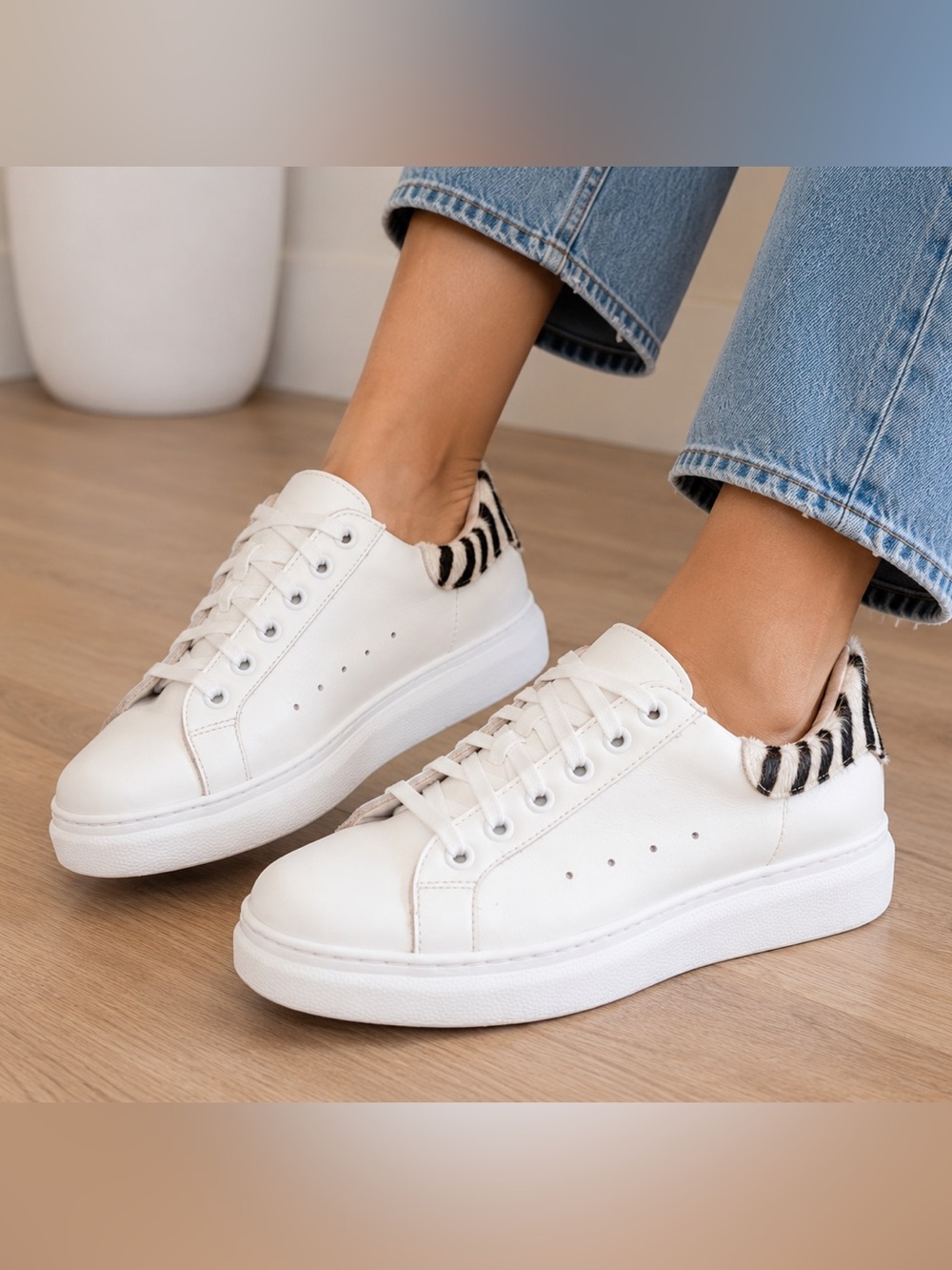 Michele Lopriore Cuore White Leather Sneakers Zebra Pony Hair Italy - 38 / 7.5